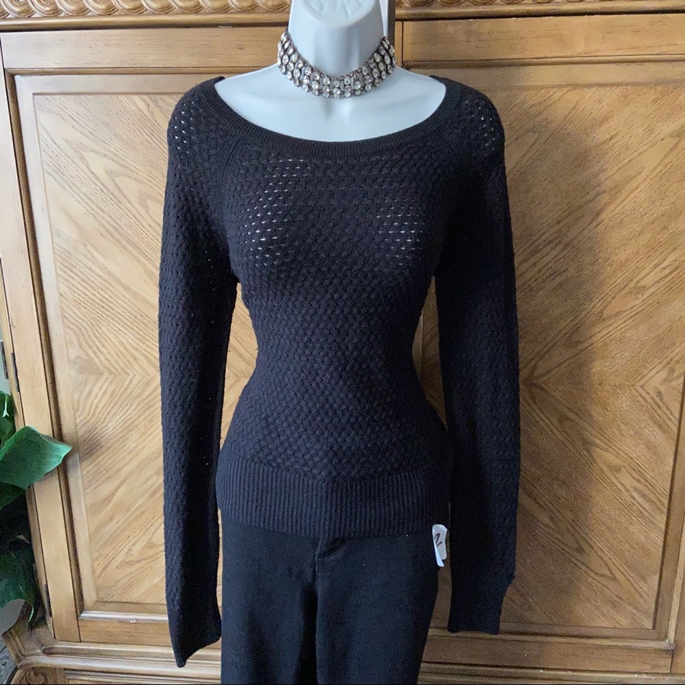 American Eagle Outfitters Black Open Knit Sweater